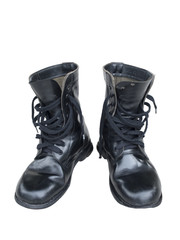 a pair of old black leather boot shoe