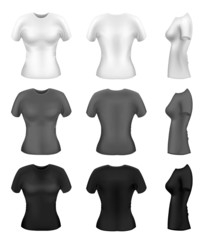 Women's t-shirt templates in diferent colors