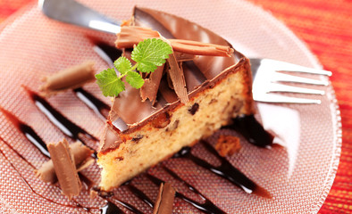 Nut cake with chocolate icing