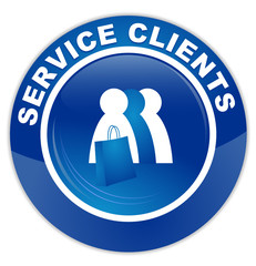 service clients sur bouton rond bleu