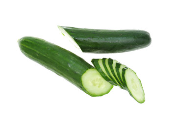 Cucumber With Thinly Cut  Slices  On White Background