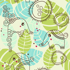 Little elephants garden  seamless pattern