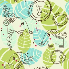 Washable wall murals Elephant Little elephants garden  seamless pattern