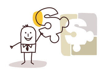 businessman with puzzle & Solution