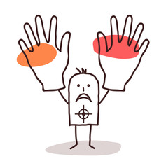 man with target and hands up