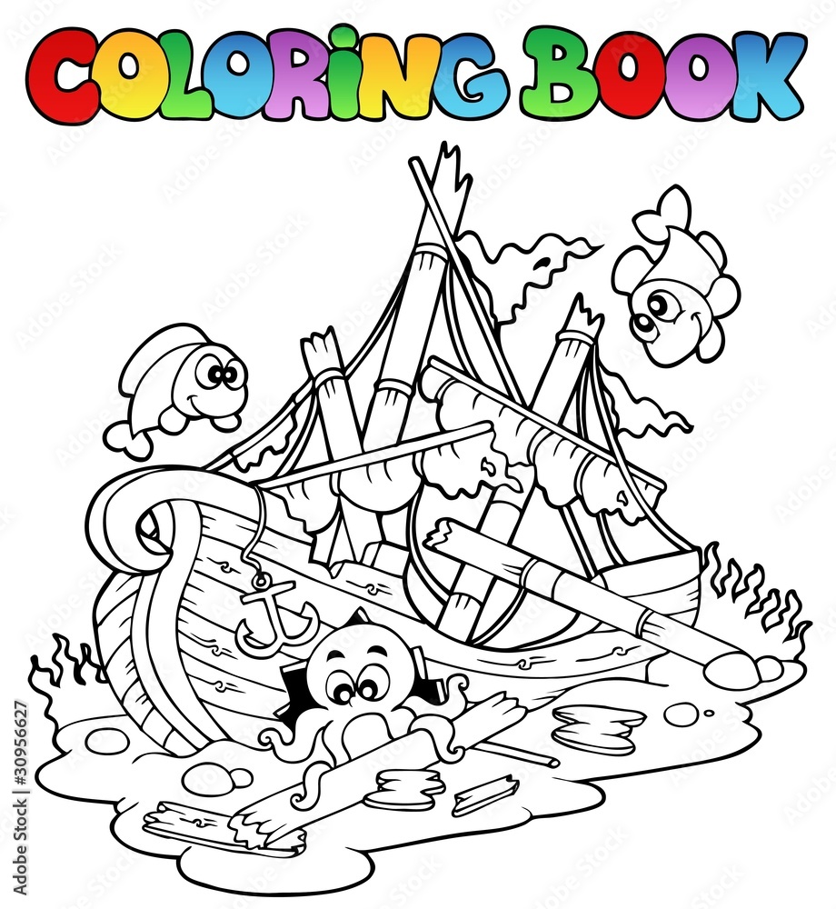 Poster Coloring book with shipwreck