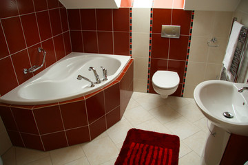 Red white bathroom