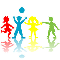 Fototapeta na wymiar Colored children silhouettes playing