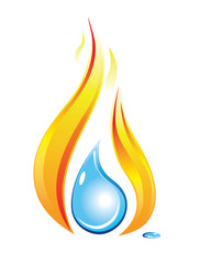 Water drop inside a fire flame