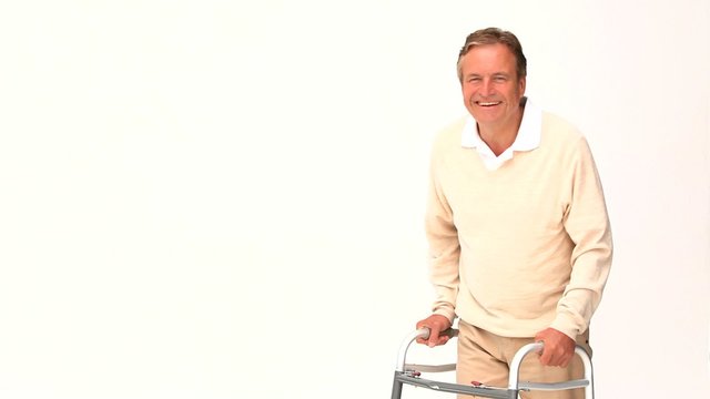 Mature man with a walker