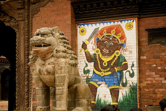Stone Guardian Lion at Patan Durbar Square .2.