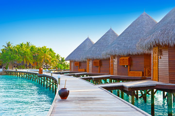 Maldives. A wooden road over ocean