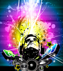 Colorful DJ Disco Flyer with Rainbow Colours