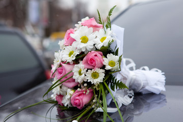 wedding bouquet on a background a church