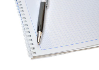 Pen and diary on white background
