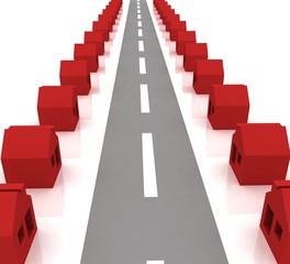 3d image of street with houses