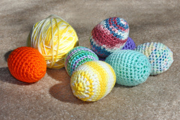 crochet eggs and yarn ball