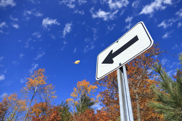 Road sign and fall colors