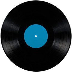 Naklejka premium Black vinyl lp album disc isolated long play disk blank cyan
