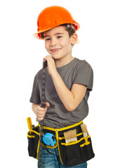 Happy kid carry a L square ruler