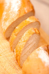 Slices of oat baguette on the table