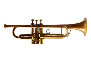 Fototapeta na wymiar Vintage golden trumpet isolated on white background