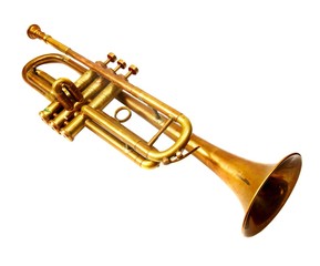 Obraz na płótnie Canvas Vintage golden trumpet isolated on white background