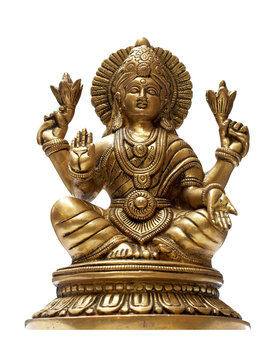 Golden Hindu God Vishnu over a white background