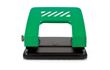 Green office puncher on white background