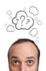 Funny Young guy with question mark over his head