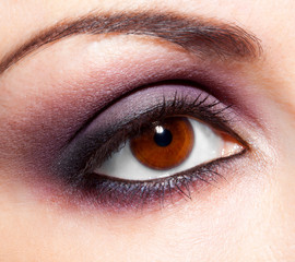 Obraz premium Modern fashion violet makeup of a female eye - macro shot