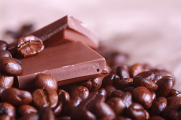 Coffee beans and milk chocolate