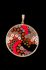 Handmade Murano glas necklace on black background isolated