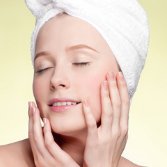 Close-up portrait of woman with perfect health skin