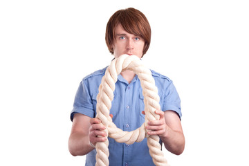 young man makes zero from rope