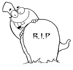 Outlined Ghost and Grave Stone