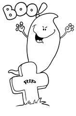 Outlined Booing Ghost at Grave