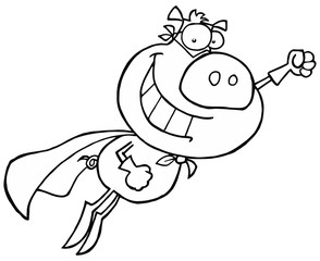 Black And White Super Pig Flying With A Cape