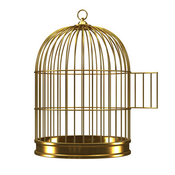 3d Gilded bird cage with open door