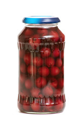 jar with preserved cherries