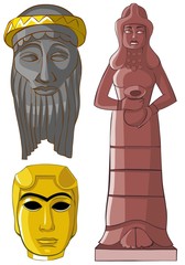 Ancient sculptures and mask.
