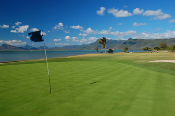 Tropical golf course on Mauritius Island