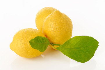 lemons and leaves on white background