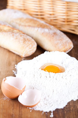 bread, eggs and flour