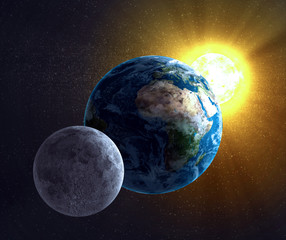 Fototapeta na wymiar Astronomy illustration - Moon, Earth and the Sun