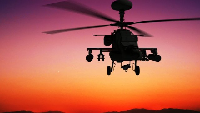 Apache helicopter in the sky during sundown HD