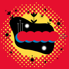 beautiful retro invitation with flowers silhouette