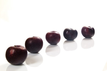 schwarze Pflaumen auf weißem Hintergrund / black plums on a whit