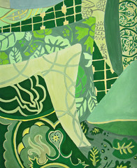 Green abstract  painting - pillows.