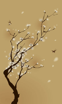 oriental style painting, plum blossom in spring
